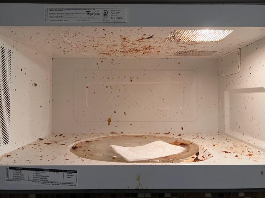 Microwave interior before cleaning